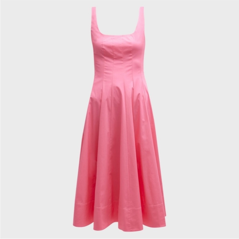 STAUD Pink Sleeveless A-Line Midi Dress